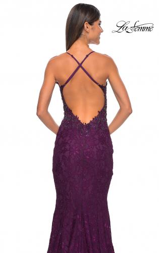 Picture of: Exquisite Mermaid Lace Gown with Beaded Sheer Bodice in Dark Berry, Style: 31265, Detail Picture 8