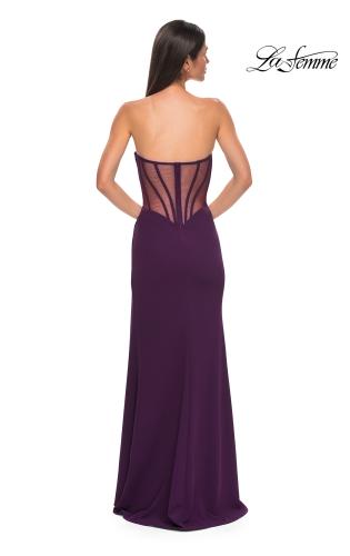 Picture of: Chic Jersey Dress with Asymmetrical Neckline and Sheer Back in Dark Berry, Style 32849, Detail Picture 8
