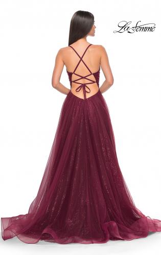 Picture of: A-Line Prom Dress with Sequin Lining and Illusion Top in Dark Berry, Style: 31986, Detail Picture 10