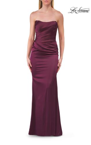 Picture of: Strapless Satin Gown with Ruched Bodice in Dark Berry, Style: 33670, Detail Picture 11