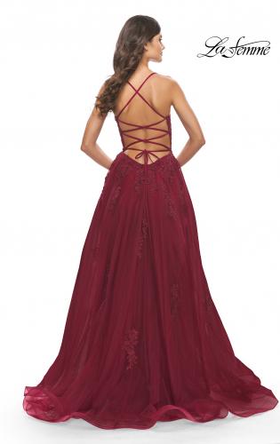 Picture of: A-line Tulle Gown with Floral Embroidery and Pockets in Dark Berry, Style: 31135, Detail Picture 12
