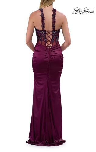 Picture of: Beaded High Neck Lace-Up Jersey Gown in Dark Berry, Style: 33696, Detail Picture 13