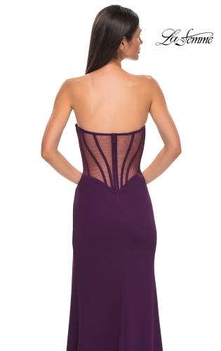 Picture of: Chic Jersey Dress with Asymmetrical Neckline and Sheer Back in Dark Berry, Style 32849, Detail Picture 14