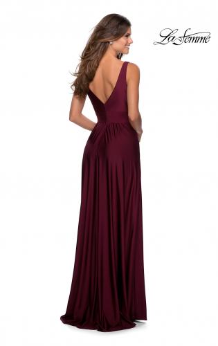 Picture of: Empire Waist Prom Gown with Deep V Neckline in Burgundy, Style: 28547, Back Picture