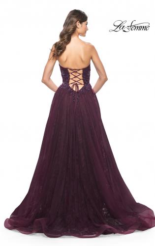 Picture of: A-Line Gown with Lace Lining and Beaded Embellishments in Dark Berry, Style: 31954, Back Picture