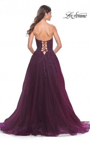 Picture of: Tulle Prom Dress with Lace Detail in Dark Berry, Style: 32303, Back Picture