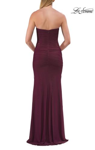 Picture of: Strapless Mesh Evening Gown with Ruching and Sheer Beaded Back in Dark Berry, Style: 33431, Detail Picture 21