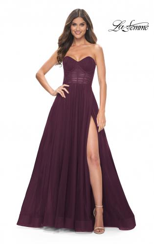 Picture of: Strapless Sweetheart A-Line Corset Prom Dress in Dark Berry, Style: 31971, Detail Picture 1