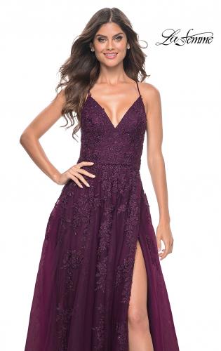 Picture of: Tulle Prom Dress with Lace Detail in Dark Berry, Style: 32303, Detail Picture 1