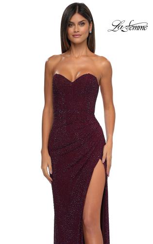 Picture of: Rhinestone Embellished Strapless Prom Dress with Boning in Dark Berry, Style: 32422, Detail Picture 1