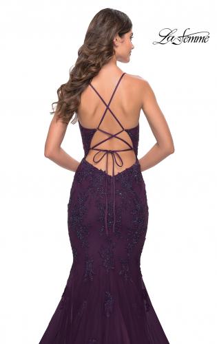 Picture of: Beautiful Mermaid Lace Applique Gown with Open Back in Dark Berry, Style: 31316, Detail Picture 2