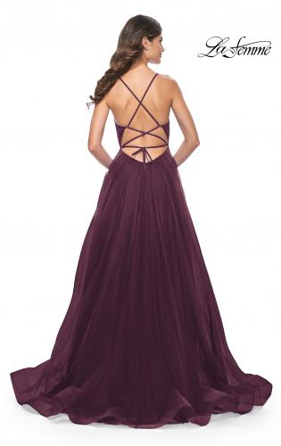 Picture of: A-Line Prom Dress with Illusion Ruched Bodice in Dark Berry, Style: 31457, Detail Picture 2
