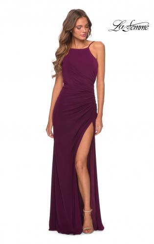 Picture of: Jersey Prom Dress with High Neck and Open Back in Burgundy, Style: 28302, Detail Picture 3