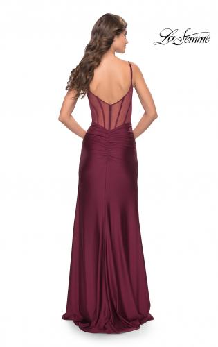 Picture of: Illusion Bodice Dress with Boning and Twist Detail in Dark Berry, Style: 31229, Detail Picture 3