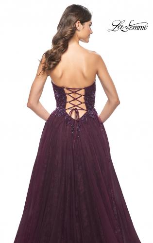 Picture of: A-Line Gown with Lace Lining and Beaded Embellishments in Dark Berry, Style: 31954, Detail Picture 4