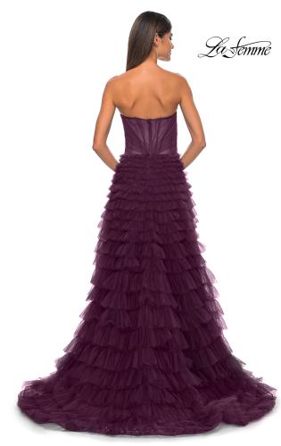 Picture of: A-Line Ruffle Tulle Prom Dress with Sweetheart Top in Dark Berry, Style: 32283, Detail Picture 4