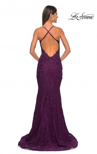 Picture of: Exquisite Mermaid Lace Gown with Beaded Sheer Bodice in Dark Berry, Style: 31265, Detail Picture 7