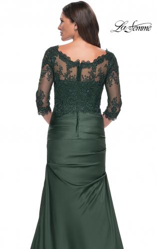 Picture of: Satin and Lace Off the Shoulder Mermaid Gown in Silver, Style: 30162, Detail Picture 8