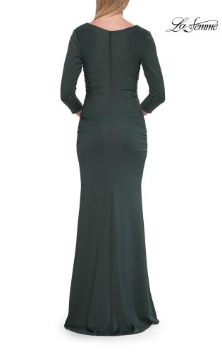 Picture of: Three-Quarter Sleeve Jersey Gown with Ruched Bodice in Dark Emerald, Style: 33540, Detail Picture 9