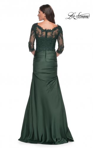 Picture of: Satin and Lace Off the Shoulder Mermaid Gown in Silver, Style: 30162, Detail Picture 2