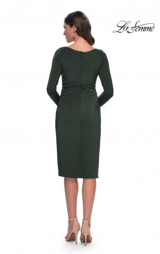 Picture of: Short Simple Jersey Dress with Flattering Ruching in Dark Emerald, Style: 31015, Detail Picture 2