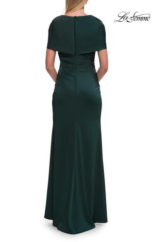 Picture of: Jersey Gown with Draped Bodice and Short Sleeves in Dark Emerald, Style: 33157, Detail Picture 4