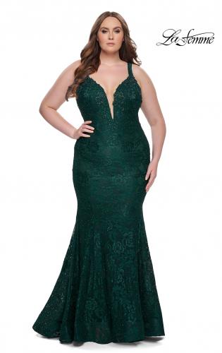 Picture of: Neon Plus SIze Dress with Lace Up Back in Dark Emerald, Style: 29052, Detail Picture 8