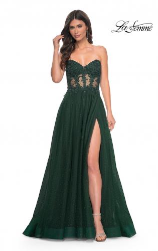Picture of: A-Line Tulle Ballgown with Lace Illusion Bodice in Green, Style: 32313, Main Picture
