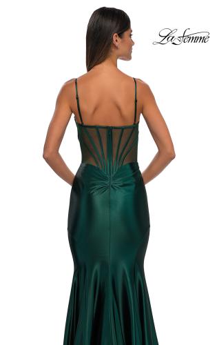 Picture of: Chic Stretch Satin Gown with Corset Top and Flare Skirt in Dark Emerald, Style: 32555, Detail Picture 10