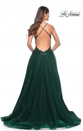 Picture of: Tulle A-Line Gown with Sheer and Beaded Lace Detail in Dark Emerald, Style: 31471, Detail Picture 11