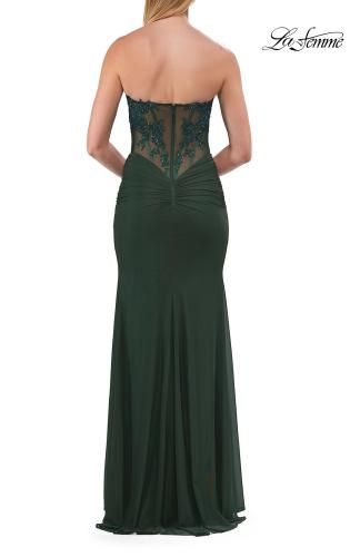Picture of: Strapless Sheer Corset Gown with Beaded Lace and High Slit in Dark Emerald, Style: 33472, Detail Picture 11