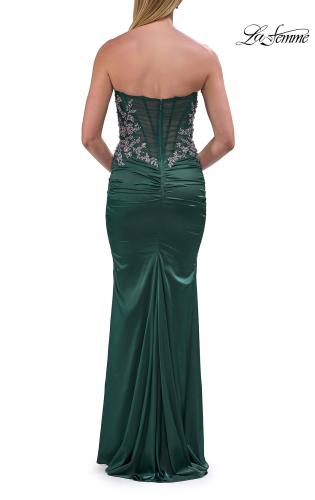 Picture of: Strapless Beaded Corset Satin Gown in Dark Emerald, Style: 33695, Detail Picture 11