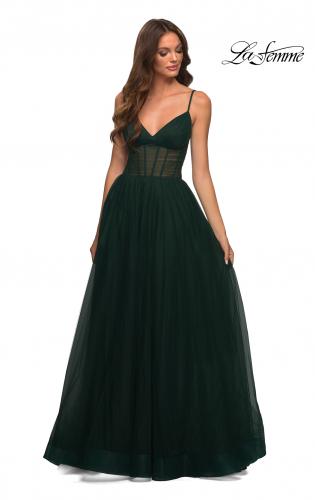 Picture of: Tulle A-line Prom Dress with Corset Sheer Bodice in Dark Emerald, Detail Picture 12