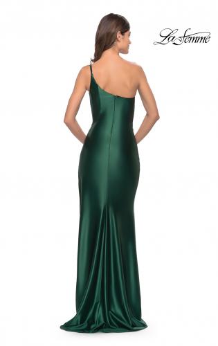 Picture of: Simple One Shoulder Liquid Jersey Dress in Dark Emerald, Style: 31391, Back Picture