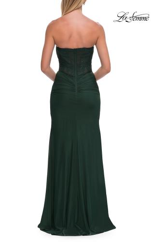 Picture of: Strapless Corset Gown with High Slit and Ruched Jersey Skirt in Dark Emerald, Style: 33465, Detail Picture 21