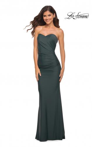 Picture of: Sweetheart Strapless Gown with Side Ruching in Dark Emerald, Detail Picture 1