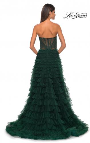 Picture of: A-Line Ruffle Tulle Prom Dress with Sweetheart Top in Dark Emerald, Style: 32283, Detail Picture 2