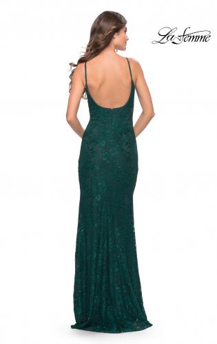Picture of: Simple Stretch Lace Dress with Slit in Dark Emerald, Style: 31259, Detail Picture 3