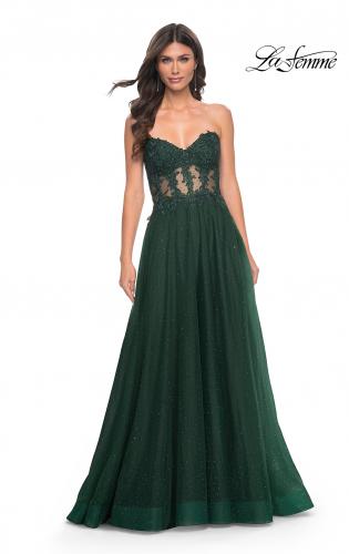 Picture of: A-Line Tulle Ballgown with Lace Illusion Bodice in Green, Style: 32313, Detail Picture 4