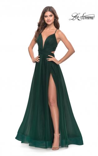 Picture of: Tulle Ball Gown with Side Cut Outs and High Slit in Dark Emerald, Style: 31347, Detail Picture 5