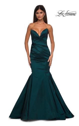 Picture of: Mermaid Stretch Mikado Evening Dress with Illusion Back in Dark Emerald, Style: 32791, Detail Picture 7