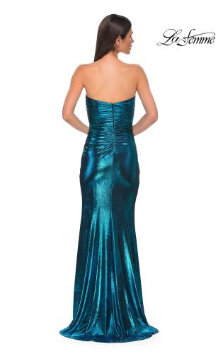 Picture of: Strapless Chic Metallic Jersey Dress with Criss Cross Bodice in Dark Teal, Style 32876, Detail Picture 8