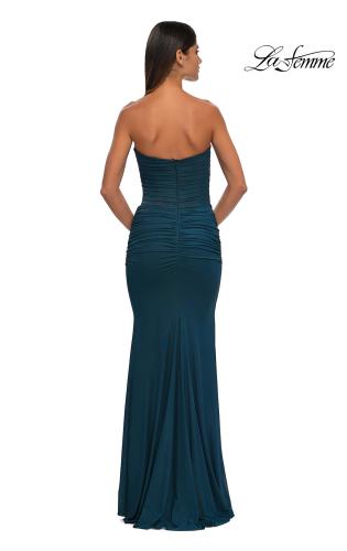 Picture of: Chic Metallic Net Jersey Dress with Flattering Ruching and Sweetheart Top in Dark Teal, Style: 33007, Detail Picture 10