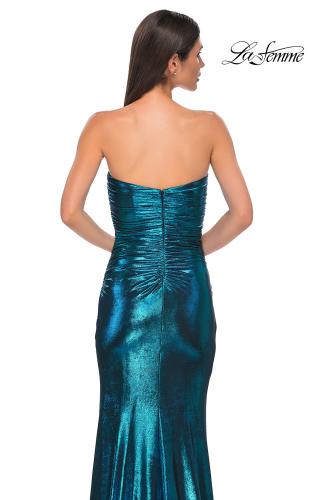 Picture of: Strapless Chic Metallic Jersey Dress with Criss Cross Bodice in Dark Teal, Style 32876, Detail Picture 14