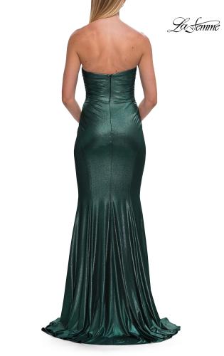 Picture of: Strapless Metallic Jersey Gown with Ruching and Fitted Silhouette in Dark Teal, Style: 33424, Detail Picture 18