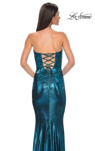 Picture of: Mermaid Metallic Prom Dress with Sweetheart Strapless Top in Dark Teal, Style 32995, Detail Picture 20