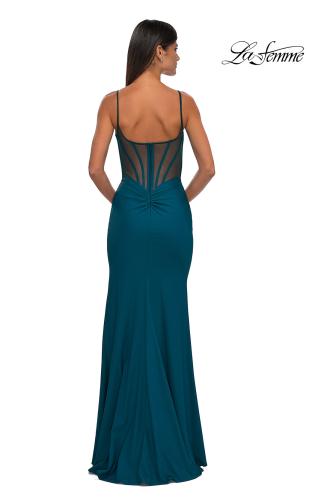 Picture of: Corset Jersey Prom Dress with Deep V Neckline in Dark Teal, Style: 32763, Detail Picture 3