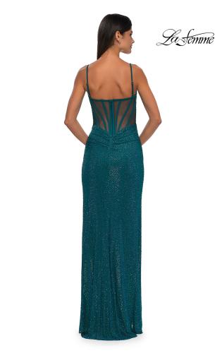 Picture of: Sparkling Long Prom Dress with Rhinestones and Ruching in Dark Teal, Style: 32578, Detail Picture 4