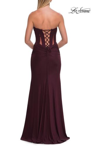 Picture of: Strapless Corset Gown with Lace-Up Back and High Slit in Dark Wine, Style: 33199, Detail Picture 2