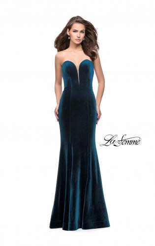 Picture of: Strapless Velvet Mermaid Dress with Strappy Back in Dark Teal, Style: 25158, Main Picture